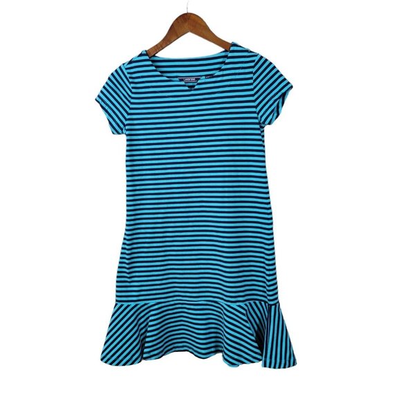 Lands End Shirt Dress Size XXS 00-0 Athleasure Striped Ruffle Hem Stretch Womens - Picture 1 of 6
